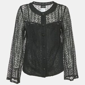 Chanel Black Floral Lace Detail Top L